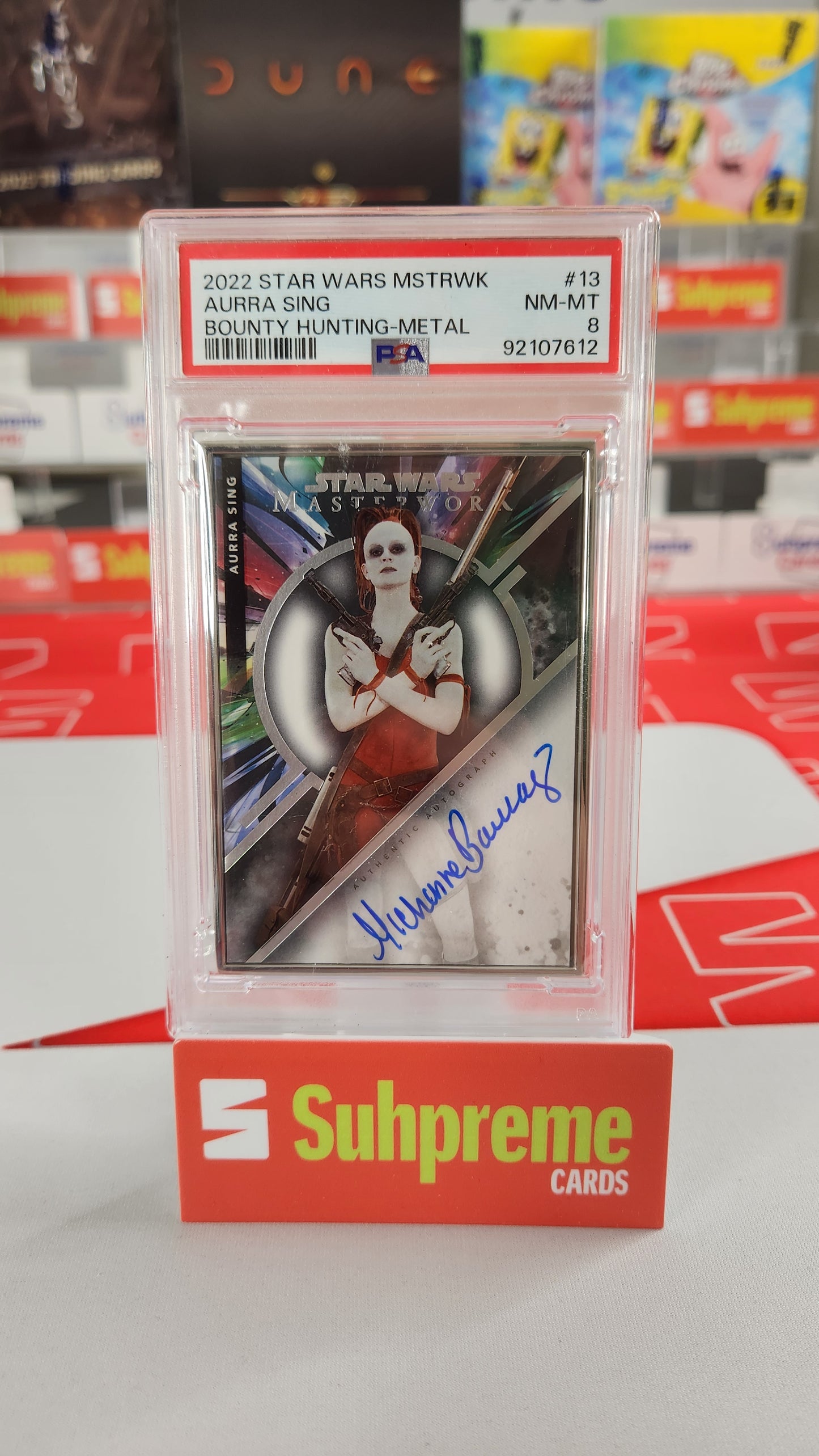 2022 Topps Masterwork Aurra Sing Bounty Hunting Metal Autograph /5 (1/5 Alpha) PSA 8