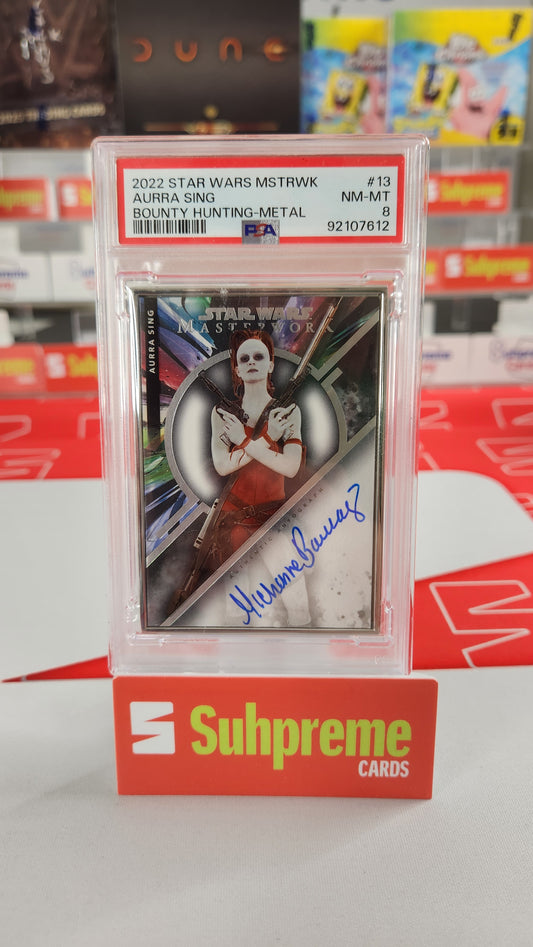 2022 Topps Masterwork Aurra Sing Bounty Hunting Metal Autograph /5 (1/5 Alpha) PSA 8